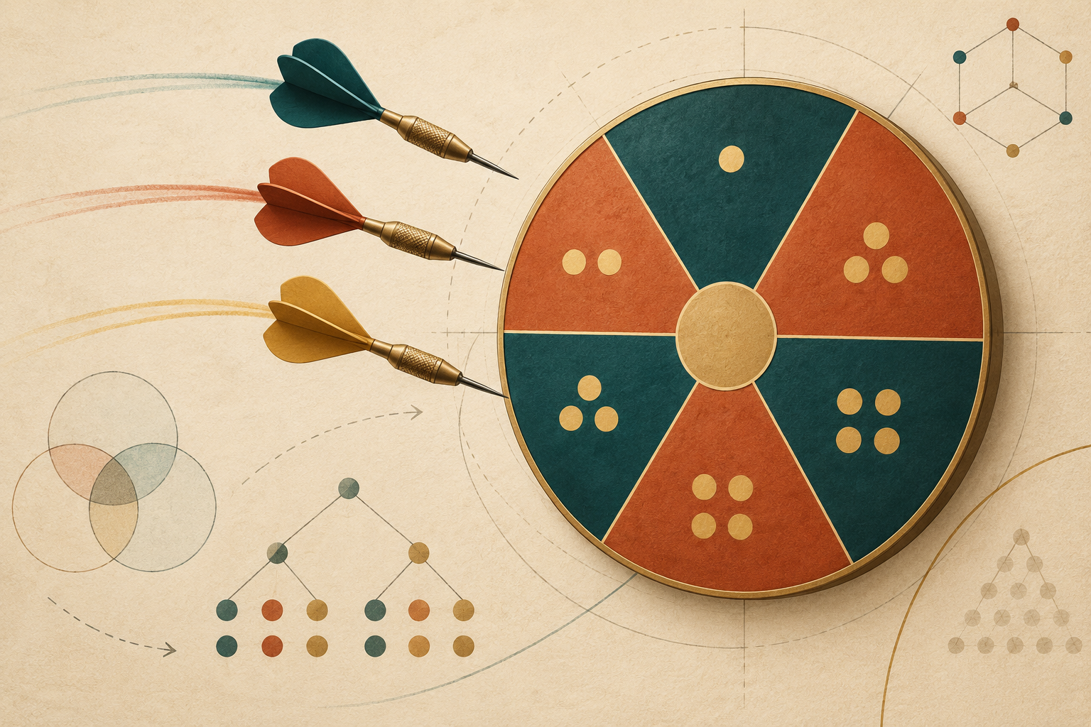 Mathematical darts: three throws, every combination