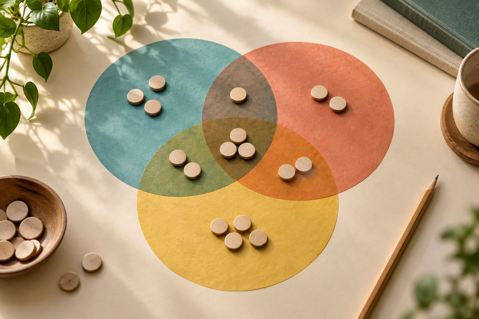 Three overlapping translucent circles with counters placed in different regions