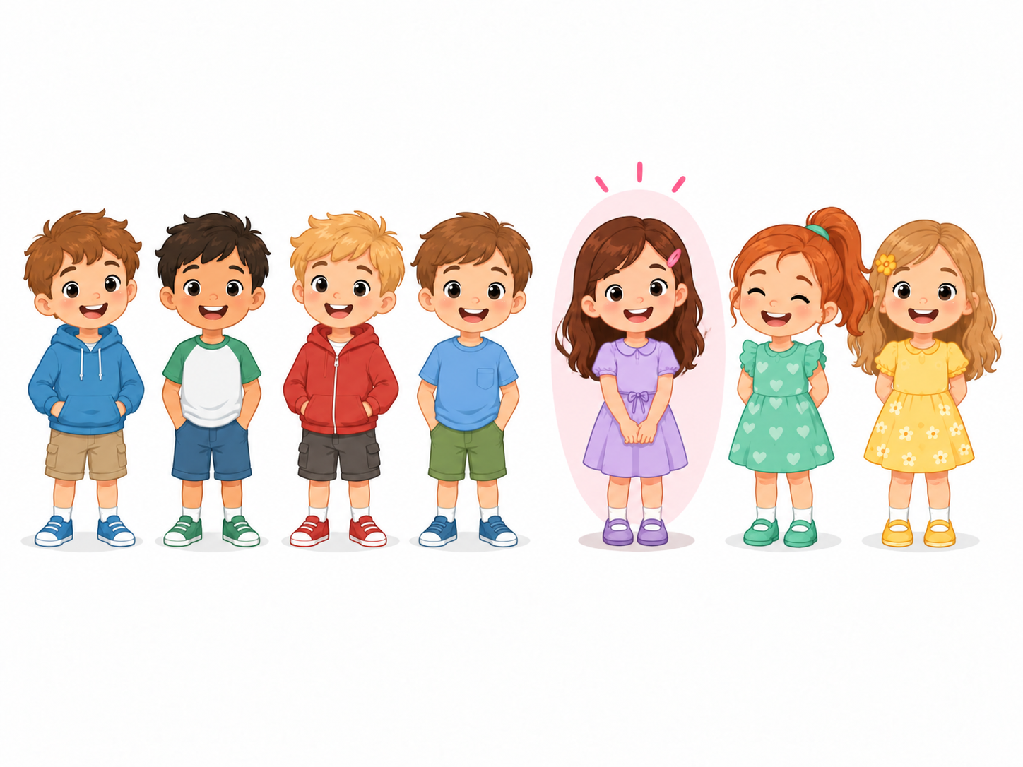 Four boys and three girls; a sister is highlighted and sees four brothers and two sisters.